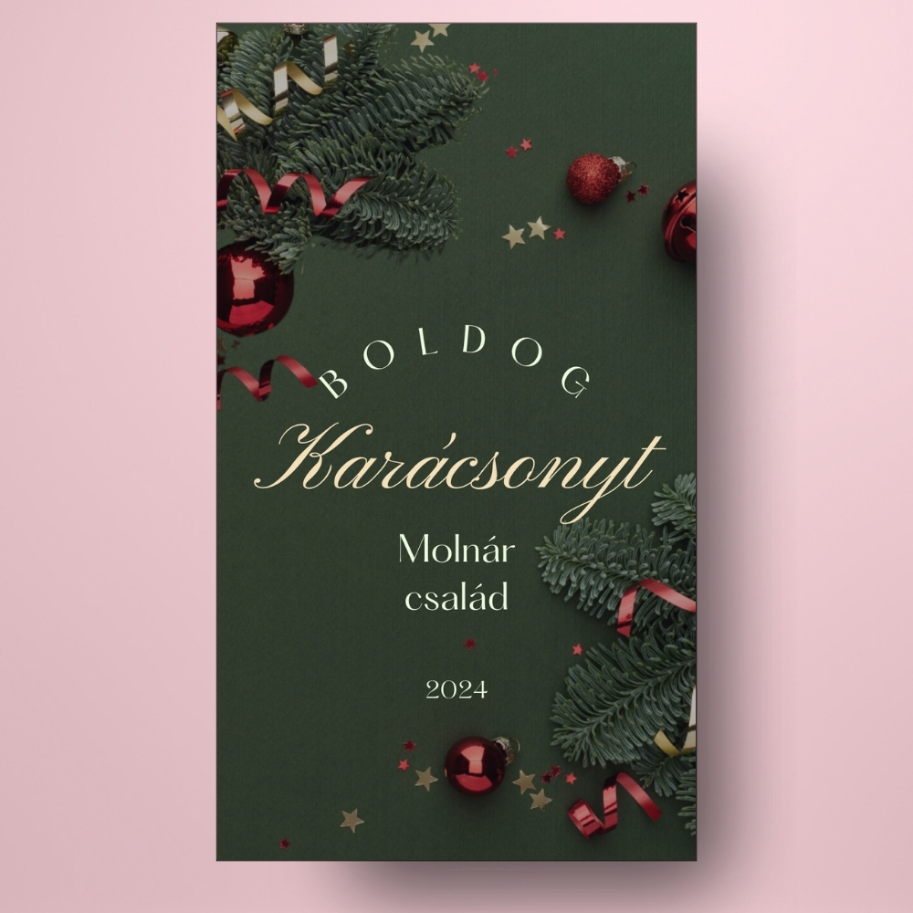 karacsonyi_zold alapon_fenyoleveles_uveg_cimke_bor_allo karacsonyi_zold-alapon_fenyoleveles_uveg_cimke_bor_allo