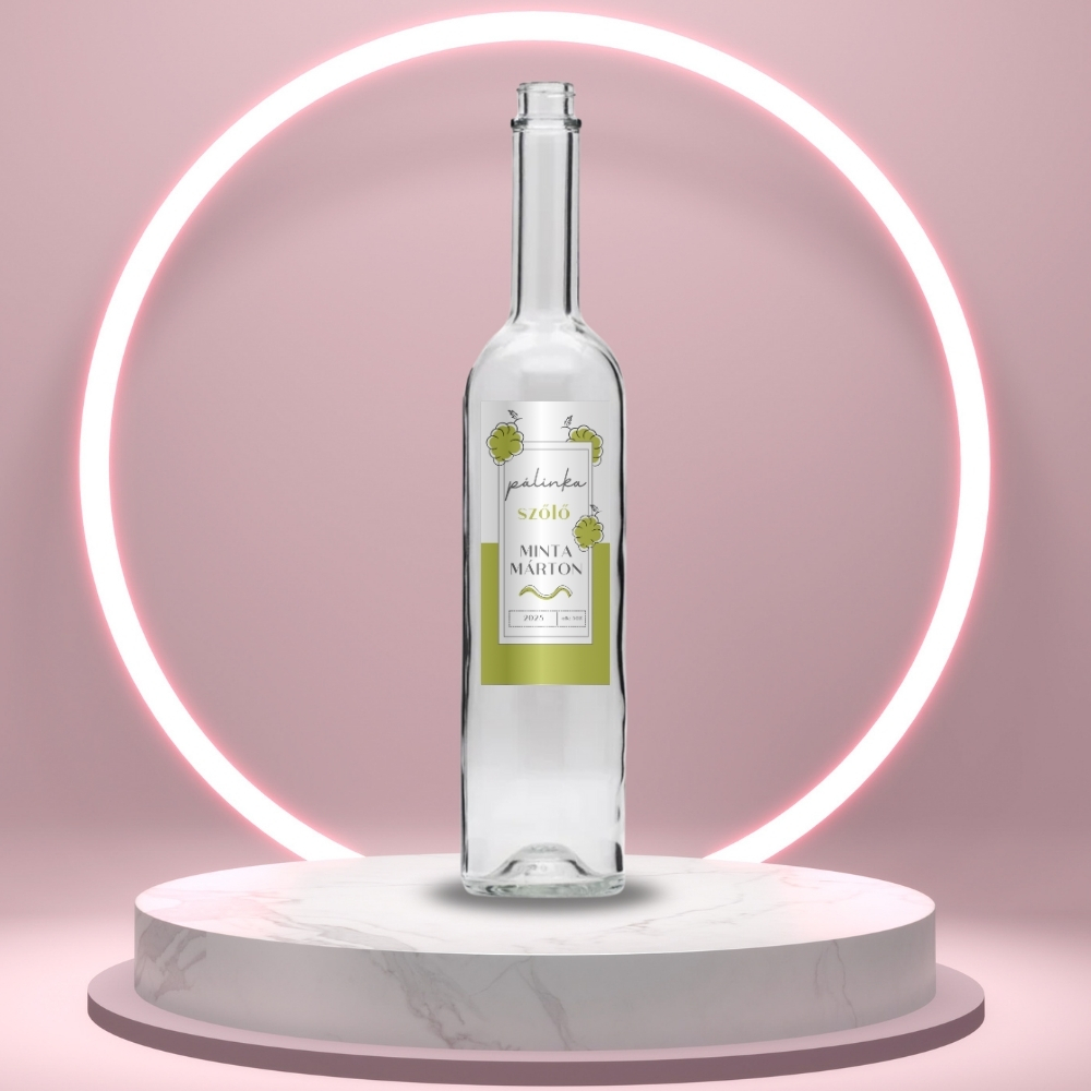 szolo_palinka_uveg_cimke_vonalrajzolt_minimalista_grafikaval_vekony_uvegen