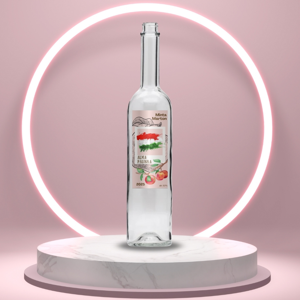 alma_palinka_uveg_cimke_rajzolt_almaval_es_magyar_zaszloval_vekony_uvegen