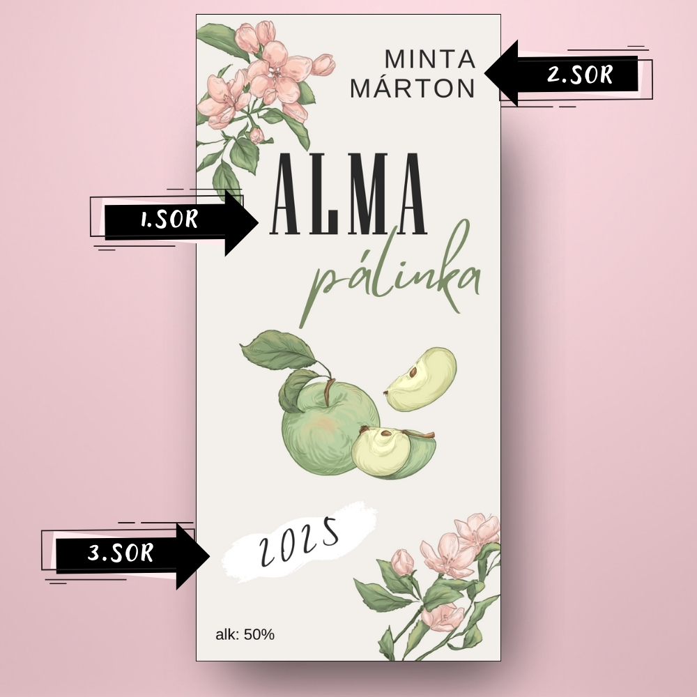 alma_palinka_uveg_cimke_viragokkal_es_rajzolt_zold_almaval_cimsorok