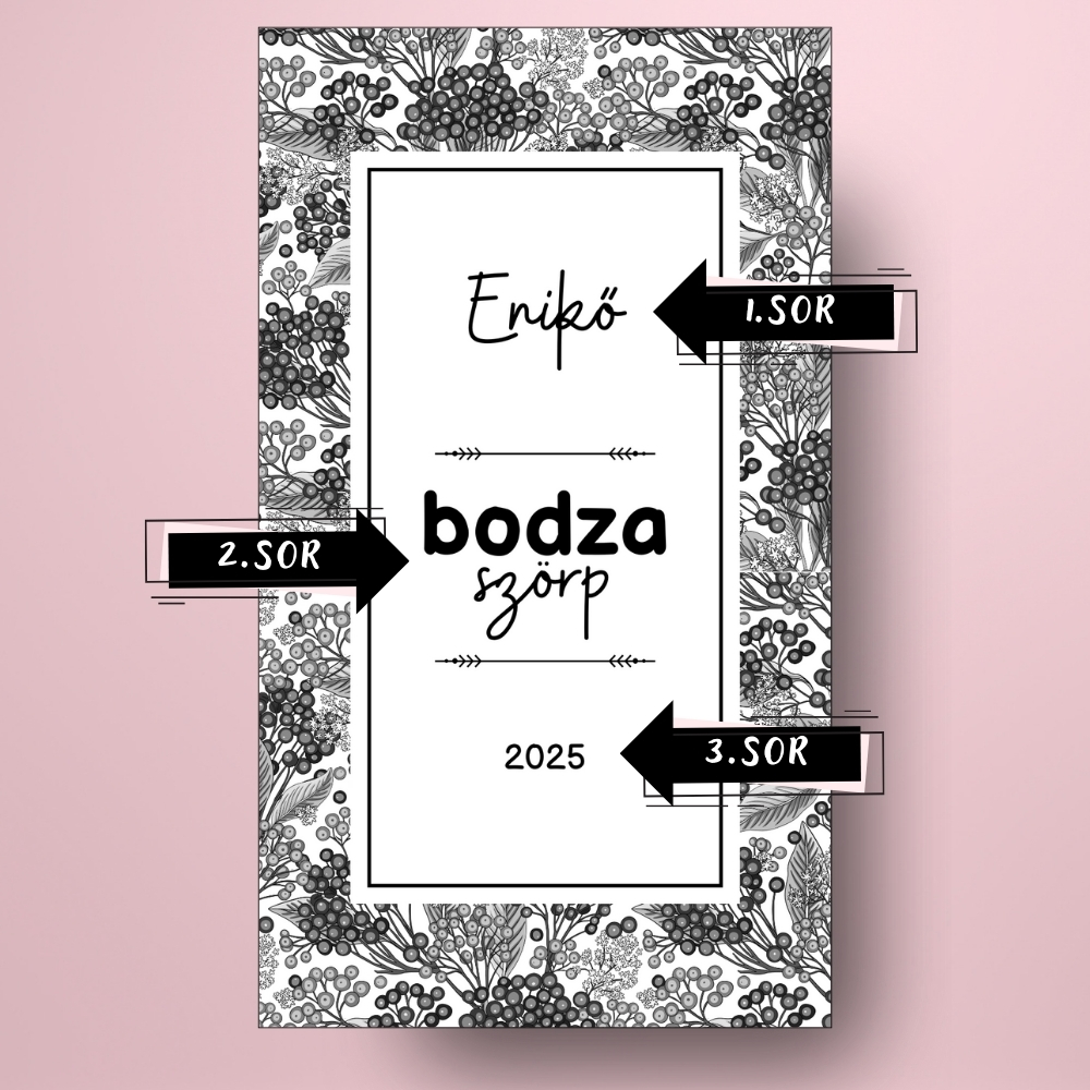 bodza_szorp_uveg_cimke_fekete_feher_rajzolt_bodzakkal_cimsorok