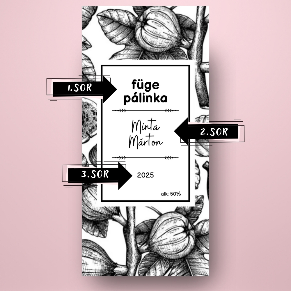 fuge_palinka_uveg_cimke_elegans_fekete_feher_rajzolt_fugekkel_cimsorok
