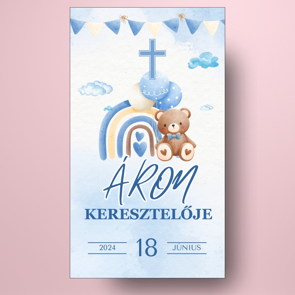 keresztelore_valo_uveg_cimke_kek_alapon_macival_es_szivarvannyal_bor_allo