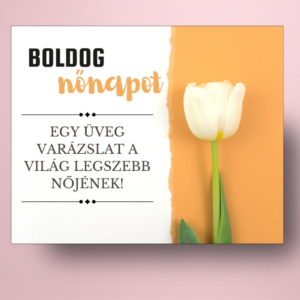 no_napi_uveg_cimke_szines_narancssarga_alapon_feher_tulipannal_bor_pezsgo_fekvo