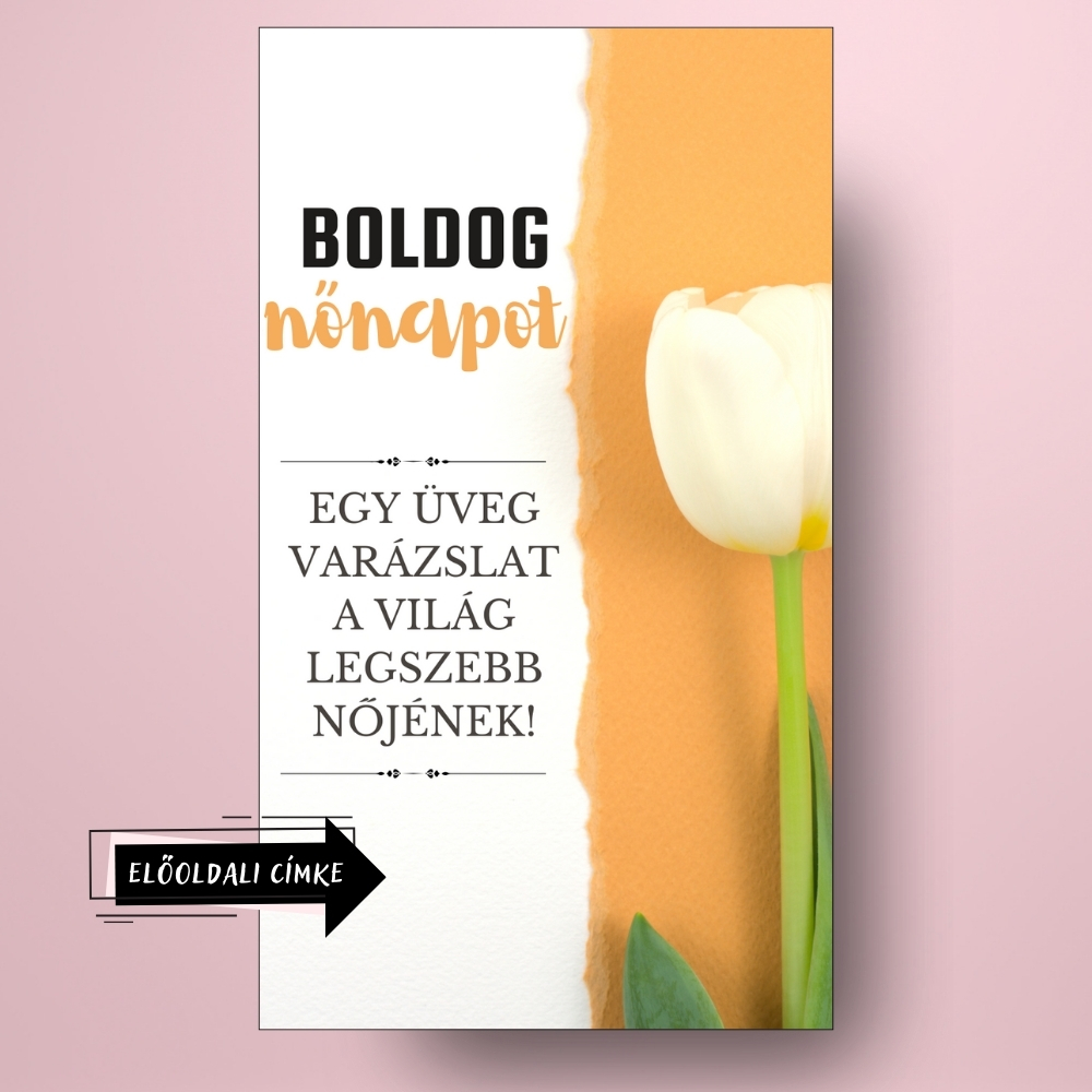 no_napi_uveg_cimke_szines_narancssarga_alapon_feher_tulipannal_bor_pezsgo_fekvo_cimsor