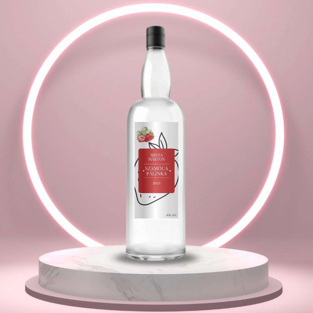 szamoca_palinka_uveg_cimke_fekete_feher_alappal_es_szogletes_fokuszponttal_uvegen