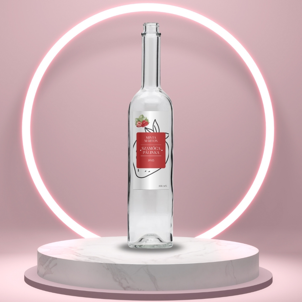 szamoca_palinka_uveg_cimke_fekete_feher_alappal_es_szogletes_fokuszponttal_vekony_uvegen