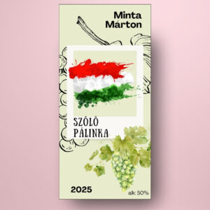 szolo_palinka_uveg_cimke_rajzolt_szolovel_es_magyar_zaszloval